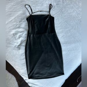 Black leather mini dress